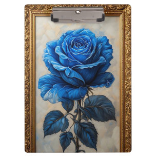 Elegante blaue Rose in verziertem Goldrahmen Klemmbrett