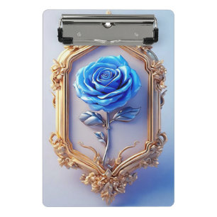 Elegante blaue Rose in Verziertem Goldrahmen Mini Klemmbrett