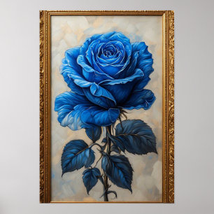 Elegante blaue Rose in verziertem Goldrahmen Poster