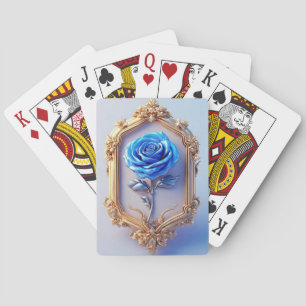 Elegante blaue Rose in Verziertem Goldrahmen Spielkarten