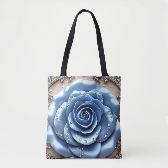 Elegante blaue Rose mit Glittering Diamonds (Vorderseite)