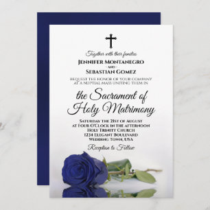 Elegante blaue Rose Moderne katholische Hochzeit Einladung