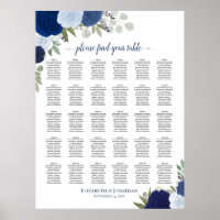 Elegante Blaue Rosen 30-Tisch-Hochzeits-Sitzplan