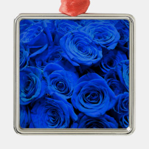 Elegante blaue Rosen blaue Blumen blaues Florales Silbernes Ornament