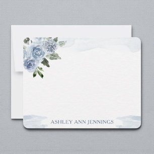 Elegante blaue Rosen-Blumen-Aquarell-Personalisier Mitteilungskarte