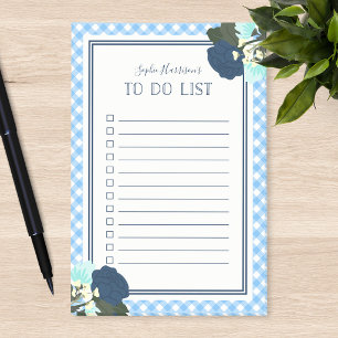 Elegante blaue Rosen, florale Gingham-To-Do-Liste Post-it Klebezettel
