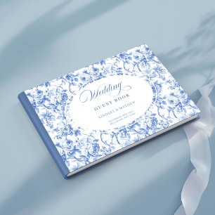 Elegante blaue Rosen Französische Toile Gästebuch