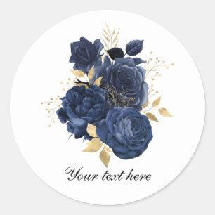 Elegante blaue Rosen Hochzeit anpassbar Runder Aufkleber