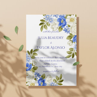 Elegante Blaue Rosen Hochzeitseinladung Einladung