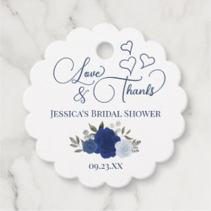 Elegante Blaue Rosen Liebe & Dank Brautparty Geschenkanhänger