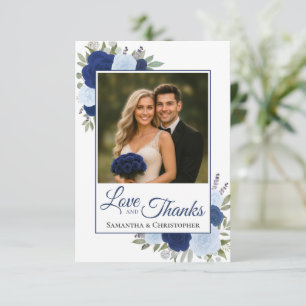 Elegante blaue Rosen Liebes- und Dankes-Hochzeitsf Dankeskarte
