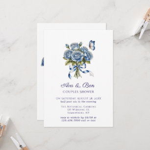 Elegante Blaue Rosen Schmetterling Silber Paarschm Einladung
