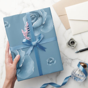 Elegante blaue Rosen Wasserfarben-Blumenmuster-Ges Geschenkpapier