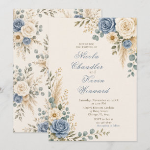 Elegante Blaue Rosen Zeremonie Einladung