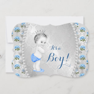 Elegante Blaue Rosenperle Baby Blue Babyparty Einladung