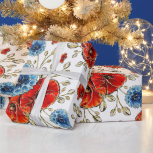 Elegante blaue, rote und goldene Remembrance-Mohnb Geschenkpapier