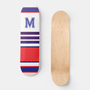 Elegante blaue rote weiße Streifen Monogramm Skate Skateboard