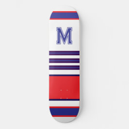 Elegante blaue rote weiße Streifen Monogramm Skate Skateboard