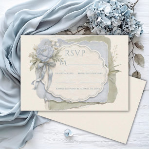 Elegante Blaue Salbei-Blumen-Vintage-Hochzeit RSVP Karte