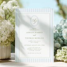 Elegante Blaue & Salbei-Monogramm-Hochzeitseinladu