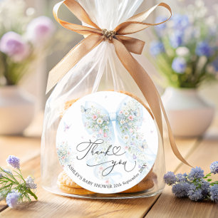 Elegante blaue Schleife Baby Shower Dankeschön Runder Aufkleber