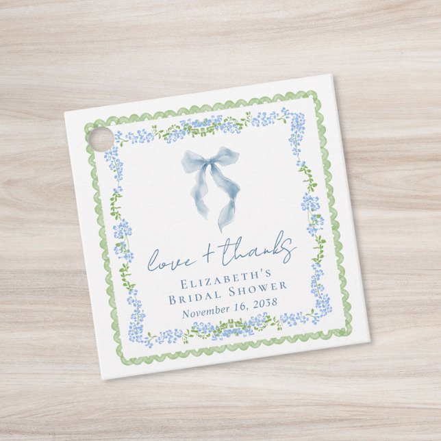 Elegante blaue Schleife Brautdusche Danke Geschenkanhänger (Elegant Blue Bow Bridal Shower Thank You Favor Tags)