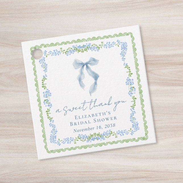 Elegante blaue Schleife Brautdusche Danke Geschenkanhänger (Elegant Blue Bow Bridal Shower Thank You Favor Tags)
