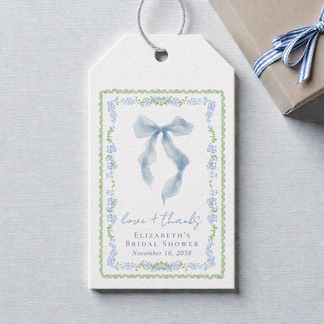 Elegante blaue Schleife Brautdusche Danke Geschenkanhänger (Elegant Blue Bow Bridal Shower Thank You Gift Tags)