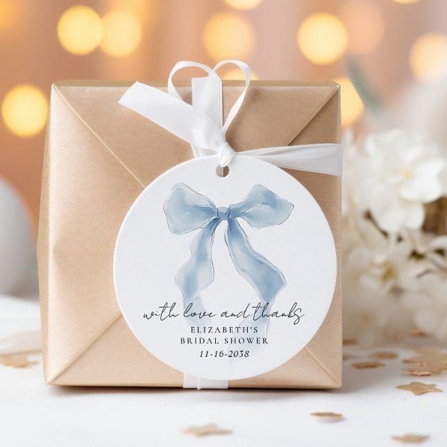 Elegante blaue Schleife Brautdusche Danke Geschenkanhänger (Elegant Blue Bow Bridal Shower Thank You Favor Tags)