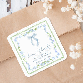 Elegante blaue Schleife Brautparty Danke Quadratischer Aufkleber