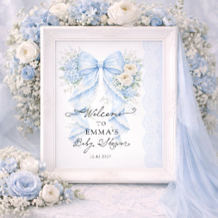 Elegante blaue Schleife Floral Jungen-Baby-Party-W Poster