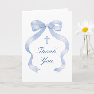 Elegante blaue Schleife Heiliges Kreuz Religiöse D Karte