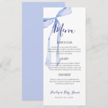 Elegante blaue Schleife Jungen Baby Shower Menükar