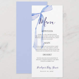 Elegante blaue Schleife Jungen Baby Shower Menükar Menükarte