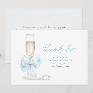 Elegante Blaue Schleife Prosecco Brautparty Dankes Dankeskarte