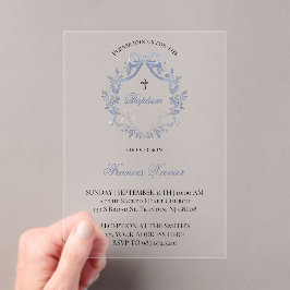 elegante blaue Schleife | Taufe Acryleinladungen