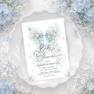 Elegante Blaue Schleife Wildblumen-Baby-Party Einladung