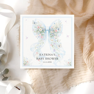 Elegante Blaue Schleife Wildblumen-Baby-Party Serviette