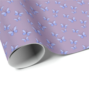 Elegante blaue Schmetterlinge auf Violet Geschenkpapier