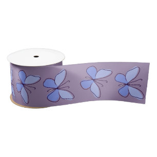 Elegante Blaue Schmetterlinge auf Violett Satinband