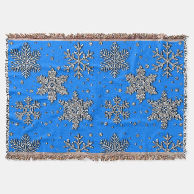 Elegante blaue Schneeflocken Decke (Vorderseite)