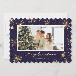 Elegante blaue Schneeflocken-Foto-Weihnachtskarte Feiertagskarte