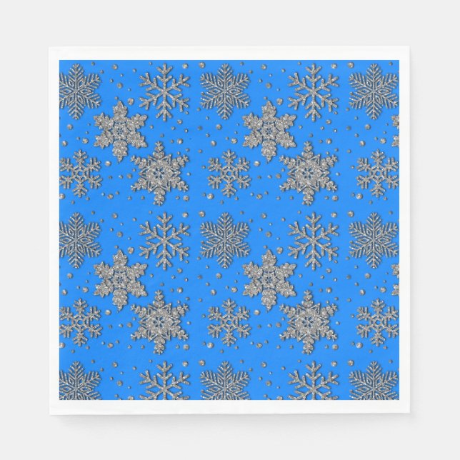 Elegante blaue Schneeflocken Serviette (Vorderseite)
