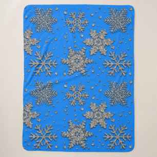 Elegante blaue Schneeflocken Sherpadecke