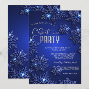 Elegante blaue Schneeflocken Weihnachtsfirma Einladung