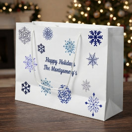 Elegante blaue Schneeflocken Winter Frohe Feiertag Große Geschenktüte