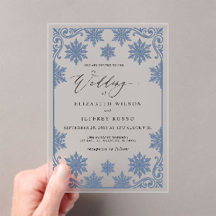 Elegante blaue Schneeflocken Winterhochzeit Acryleinladungen