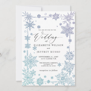 Elegante blaue Schneeflocken Winterhochzeit Einladung