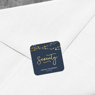 Elegante blaue Schnüre Licht-des 70. Quadratischer Aufkleber