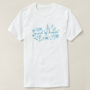 Elegante Blaue Schrift Brautjungfer Benutzerdefini T-Shirt